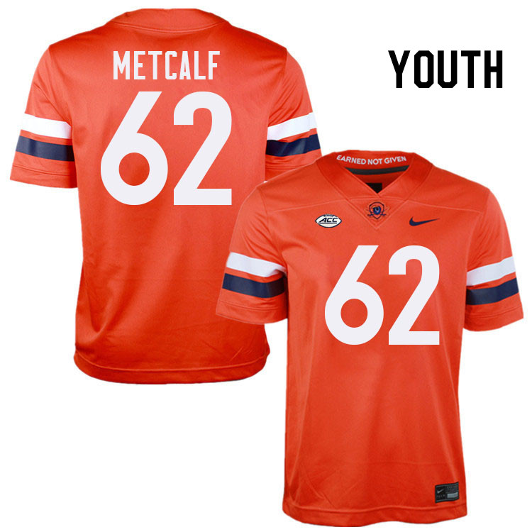 Youth Virginia Cavaliers #62 Drake Metcalf College Football Jerseys Stitched-Orange